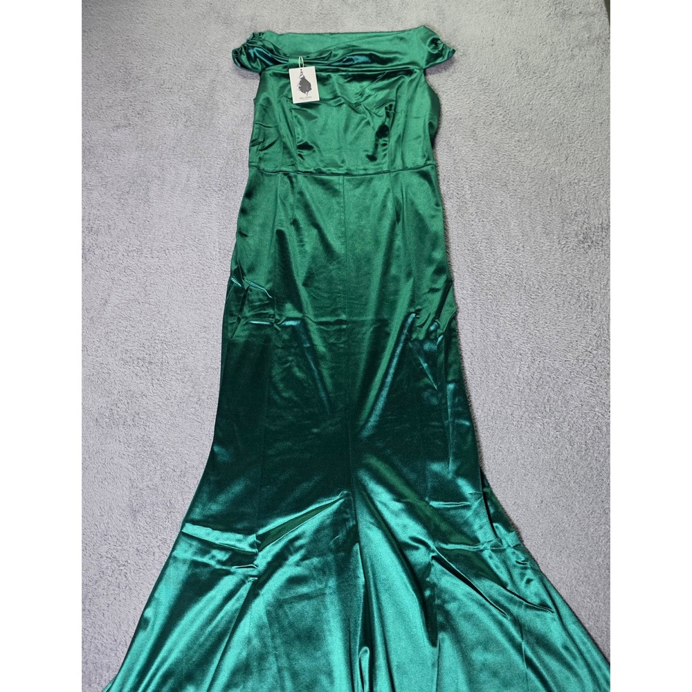 MUXXN Womens L Mermaid Gown Emerald Green Off-Shoulder Satin Formal Dress
